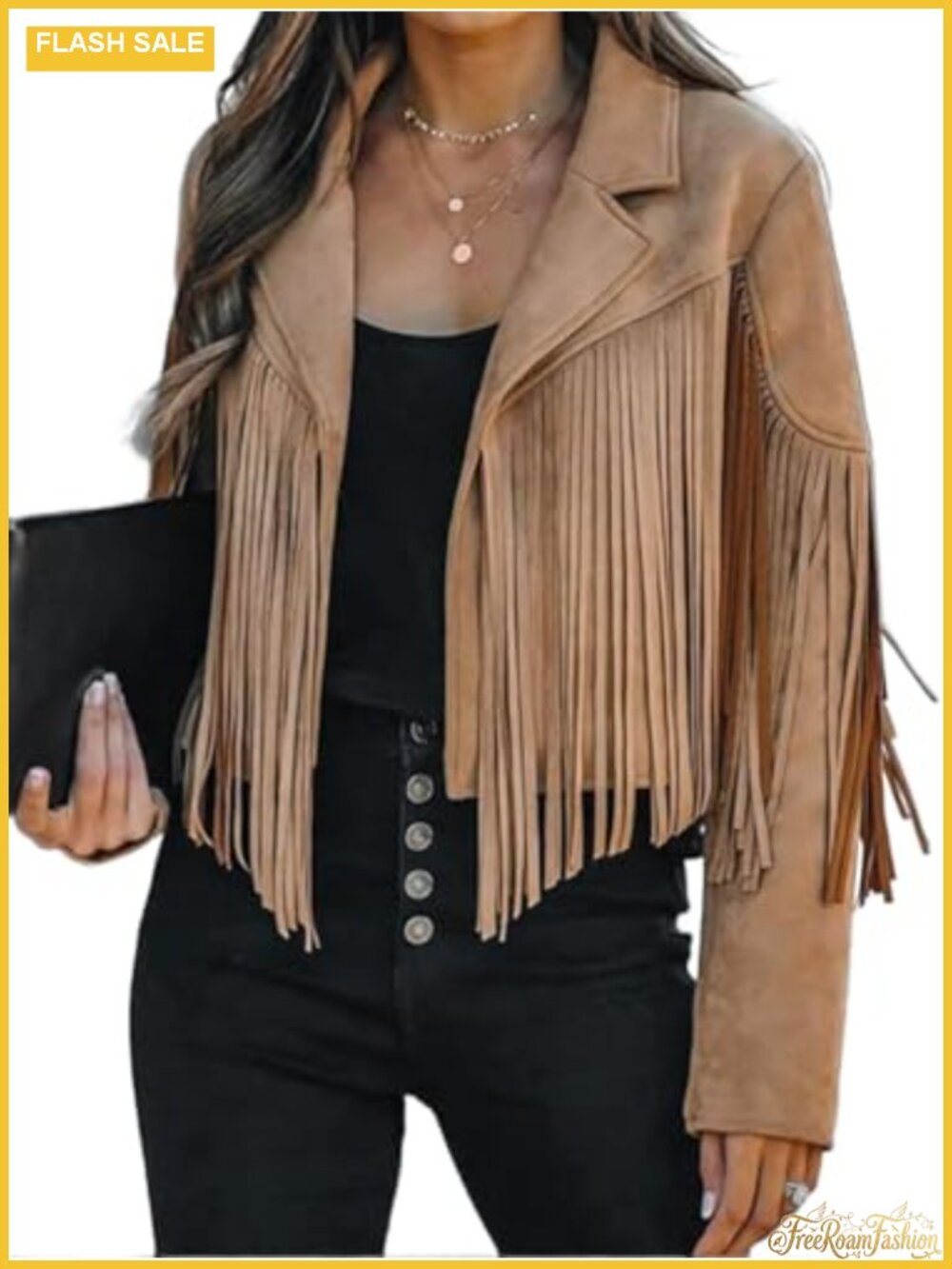 Faux Suede Leather Jacket Women Cropped Fringe Motorcycle Coat